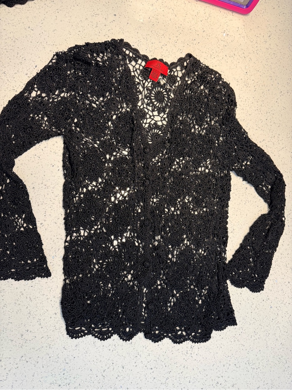JS Collections Black Crochet Openwork Cardigan Sweater